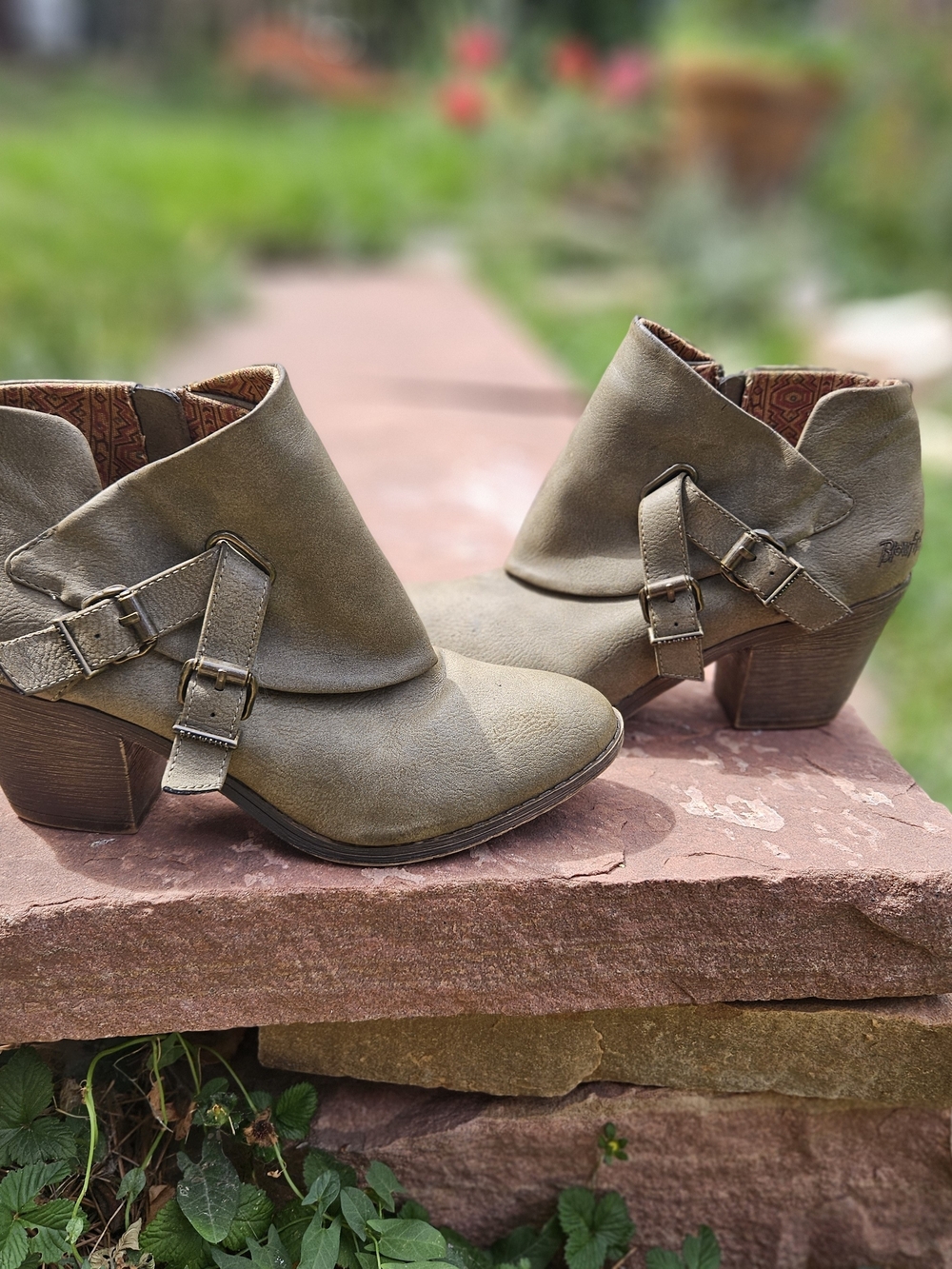 Blowfish Olive Green Buckle Ankle Booties